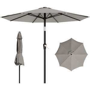 AreShark 9 FT Patio Umbrella for Outdoor, Outdoor Table Umbrella with Push Button Tilt and Crank, Outdoor Patio Umbrellas with 8 Sturdy Ribs for Market, Garden, Pool (Light Gray)
