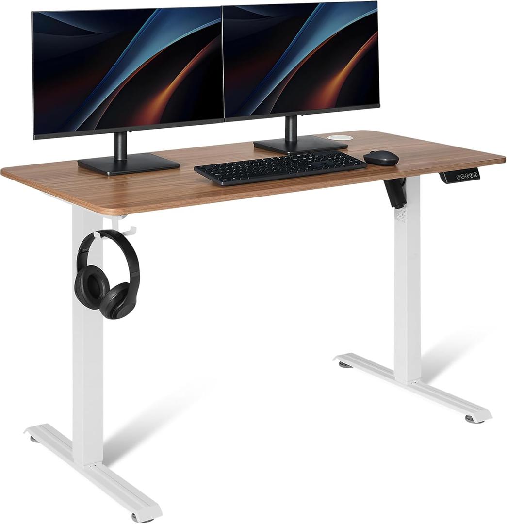Amazon Basics Electric Standing Desk, Height Adjustable Home Office Desk with Quiet Motor and Multiple Presets, White/Oak Effect, 47" x 24" x28"-45.7''