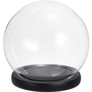 PATIKIL 4.9" Clear Cloche Glass Dome, Glass Bell Jar Globe Display Case Tabletop Centerpiece with Black Wooden Base for Succulents Christmas Decor
