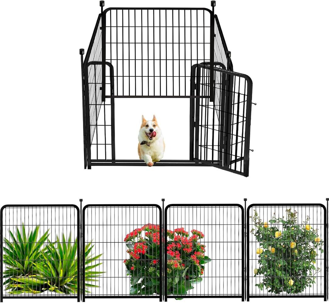 Dog Playpen 36" 4 Panels, Puppy Playpen Indoors, Dog Fences Outdoor for Yard, Wide Door Low Threshold Garden Fencing for Medium/Large Pets. Black Pens Total 8.9 Ft(L)