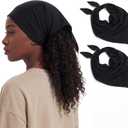 Cuffbow 2 Pcs Satin Lined Bandana Waterproof Head Scarf Non-Slip Hair Scarf Large Triangle Waterproof Rain Headband for Women Black (Black)