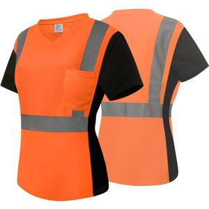 Safety Shirts for Women Class 3 High Visibility Shirts with Black Bottom, Hi Vis Reflective Shirts for Women, Short Sleeve Construction Work Shirts, Breathable, WDXJ-Orange, S