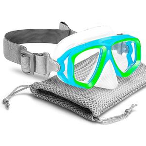 OMGear Kids Swim Goggles With Nose Cover Fabric Strap Dive Snorkel Mask for Children(4-16) Snorkeling Gear Swimming Mask