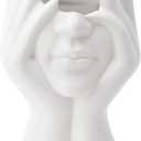 Napco Modern Hands on Face Bust Design 6.75 x 3 x 2.5 inches White Ceramic Flower Succulent Plant Pot Planter Container Holder, Indoor Outdoor Garden Dcor (Large)