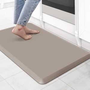 KitchenClouds Kitchen Mat Cushioned Anti Fatigue Rug 17.3"x28" Waterproof Non Slip Standing Desk Mat Comfort Floor Mats for Kitchen House Sink Office (Khaki) (28"L x 17.3"W x 0.5"Th)