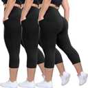 HLTPRO 3 Pack Plus Size Leggings with Pockets for Women - Black High Waisted Tummy Control Soft Yoga Pants for Gym Workout (XX-Large Plus)