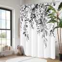Gibelle Long Shower Curtain 72 x 78, Black and White Floral Shower Curtain, Watercolor Plant Eucalyptus Leaves Fabric Shower Curtain Set