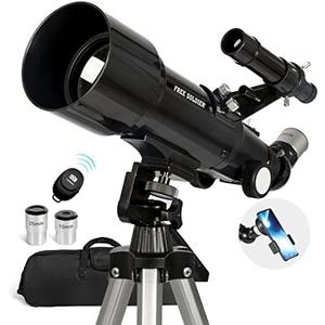 Telescope for Adults Astronomy, 70mm Aperture 400mm Focal Length Portable Astronomical Telescope for Beginners Age Over 8 Years Old with Wireless Remote Carry Bag Tripod, Black