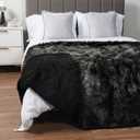 Pavilia Black Fluffy Bed Blanket, Queen Size, Fuzzy Plush Warm Large Blanket for Couch Sofa, Super Soft Thick Faux Fur Sherpa, Tie-Dye, 90x90