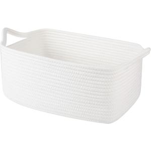 OIAHOMY 19L Woven Basket with Gift Bags and Ribbons, Gift Basket Empty for Baby Showers Birthday, Nursery Bin with Handles for Baby Room Living Room, Pet Toy Bins for Toy Organizer- White (Large: 15.35L*11.42W*6.7H)