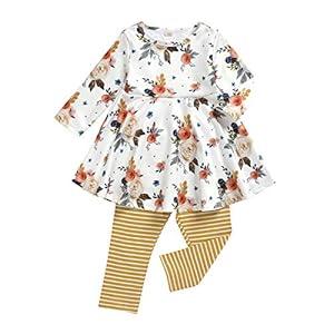 Toddler Baby Girls Fall Winter Clothes Set Floral Tunic Tops Pants Outfits Clothing (12-18 Months, Red Black Plaid)