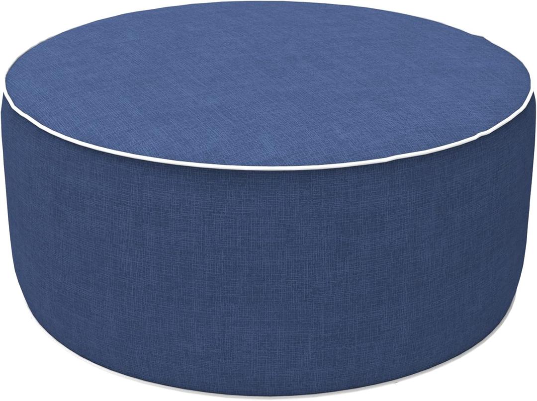 LVTXIII Outdoor/Indoor Inflatable Ottoman, All Weather Water-Repellent Round Footrest Stool with Handle, D21x H9 Portable Pouf for Patio Garden Camping or Home-Navy Textured