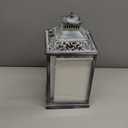 JHY DESIGN Set of 2 Antique Grey Brush Decorative Lanterns Metal Candle Lanterns for Indoor Outdoor Events Paritie and Weddings Vintage Style Hanging Lantern(with Glass)