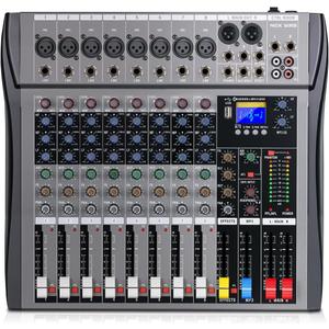 8 Channel mixer professional Audio Mixer, dj mixer with Individual Channel Control and USB Audio Recording & Editing via Computer, All-Metal mezcladora para dj (8 Channel)