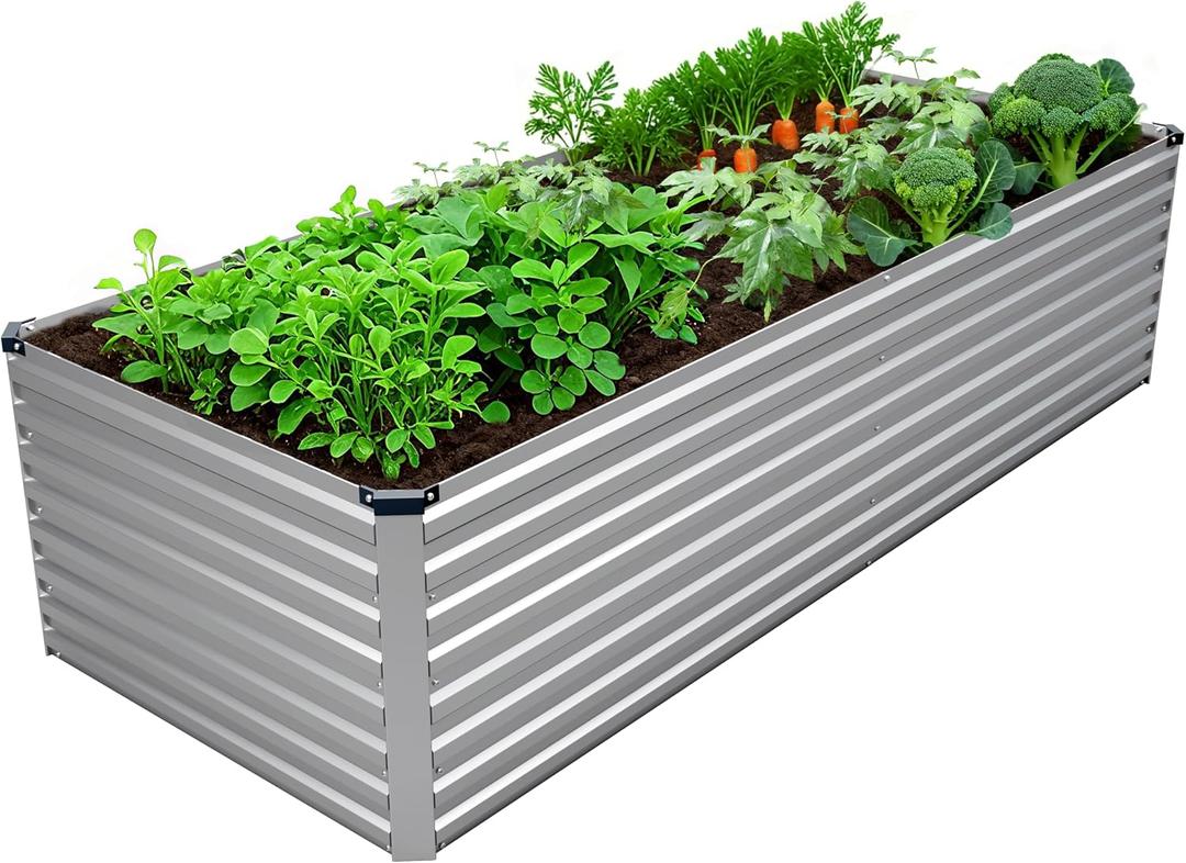 DIIYIV Galvanized Raised Garden Bed Kit Outdoor Patio,8x2x2ft Large Rectangular Metal Planter Boxes,Deep Root Box Planter for Gardening,Vegetables,Flowers,Herbs-Silver