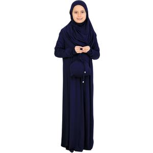 Prien Kids Muslim Prayer Dress With Hijab & Pouch, Soft Viscose Abaya For Girls, Islamic Clothes, Robe For Eid, Ramadan (Blue, Standard 8 - 12Y)