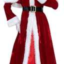 nezababycos Mrs Claus Costume Women Santa Claus Dress Christmas Suit with Red Hooded Cape Hat Outfits for Party Cosplay (Red, L)