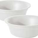 Ceramic 7.1inch Set of 2 Dog Bowls for Medium Dogs, 2pcs Basic 2.5 Cup Food or 24 oz Water Dishes for Replacement, Wide Opening Rounded Edge(2 Bowls, Matt White)