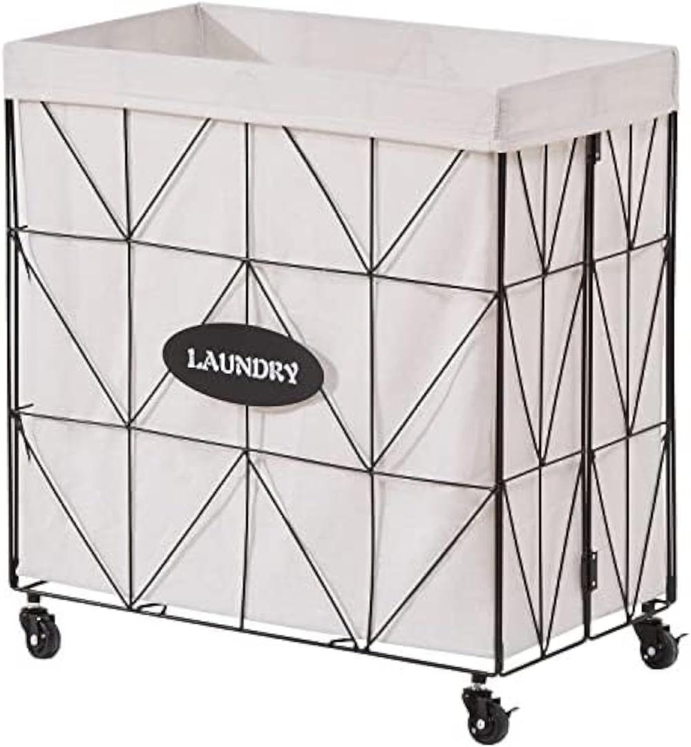 Collapsible Laundry Hamper with Wheels,Capacity and Removable Liner, Sturdy Metal Frame for Clothes Storage and Transport (110L-LX-Black), Large