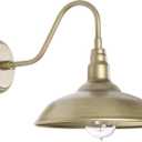 10 Inch Gooseneck Barn Light for Farmhouse, Brass Exterior Barn Style Light Fixture with Wall Mount, Outside Goose Neck Wall Sconce for Front Door Porch Patio Garage