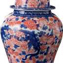 8 inches Phoenix Ginger Jar - red Ceramic Decorative with Lid flower vase chinoiserie gift Enamel jars for Home/Kitchen/Dining/living room/shelf decor/Tea Storage