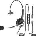 USB Headset with Microphone, Computer Headphones for PC/ Laptop, Wired Work Headset with Microphone Noise Canceling & Volume Control for Home, Office, Teams Meetings, Online Class, Call Center, Skype, Zoom