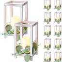 VEVOR 12 Set/36 Pcs Wooden Wedding Lantern Centerpiece, Includes 12 Wooden Lantern Candle Holder 12 Flameless LED Candle 12 Eucalyptus Leaves Wreath for Wedding Table Party Farmhouse Decor, White