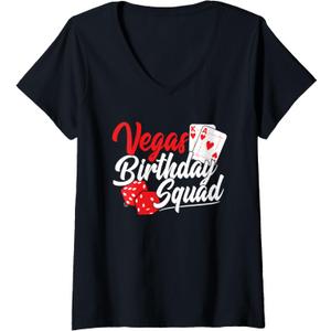 Womens Las Vegas Birthday Party - Matching Vegas Birthday Squad V-Neck T-Shirt 2 XL