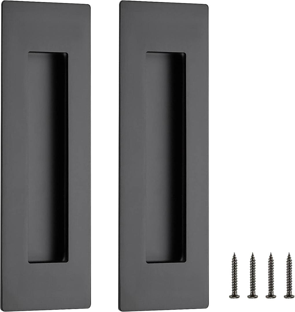 Ravinte 2 Pack Black Sliding Closet Door Handles Black Flush Pulls 7in Length Recessed Finger Pulls for Sliding Barn Door Sqaure Cabinet Pulls Stainless Steel (180mm)