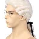 Bettecos Mens Judge Colonial Wig with Glasses Long Blonde Powdered Wavy Wig Costume Cosplay Halloween Party White Wigs (Beige)