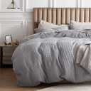 Bedsure Cotton Duvet Cover King - 100% Cotton Waffle Weave Grey Duvet Cover King Size, GentleSoft and Breathable Bedding Set for All Season, 3 Pieces, 104"x90"