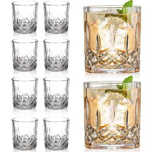 Crystal Whiskey Glasses Set of 8(Buy 6, get 2 Free), 11 OZ Old Fashioned Whiskey Glasses, Bourbon Cocktail Rocks Glasses, Clear Bar Glasses for Drinking Scotch  Gift for Men