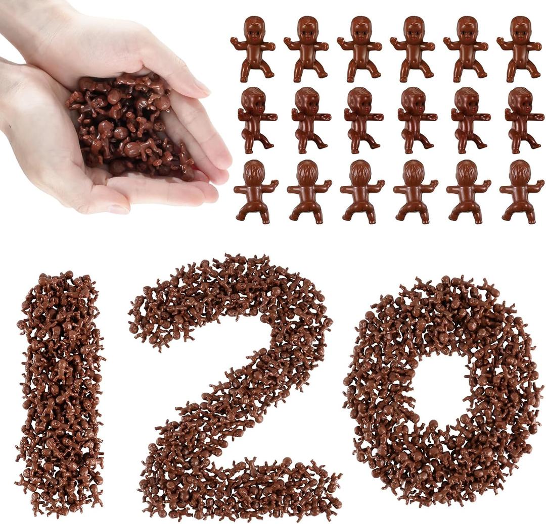 120 PCS Plastic Babies for Games, 1 Inch Mini Babies Bulk for Baby Shower Game, Tiny Baby Figurines for My Water Broke Ice Cube Game, King Cake Babies for Party Decorations (Black)