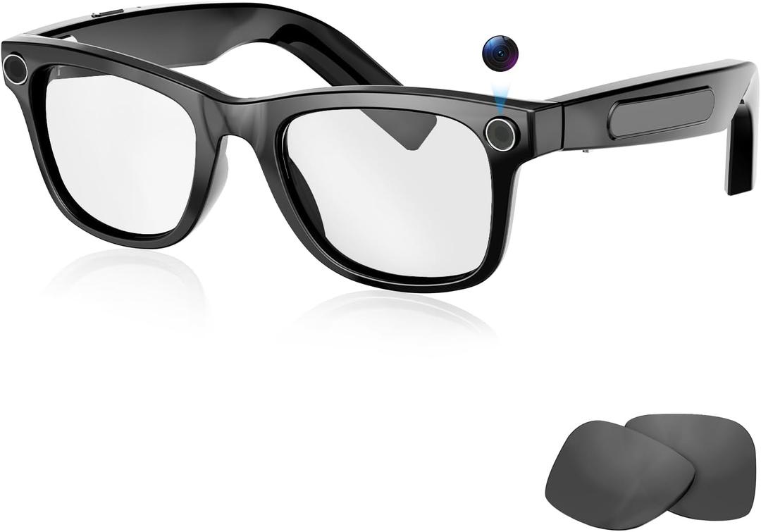 Upgraded AI Smart Glasses with 8MP Camera, 1080P HD Video Recording & Audio, Bluetooth 5.3 Smart Glasses with Real-Time Translation, Interchangeable Blue Light & UV Protection Lenses Long Battery Life