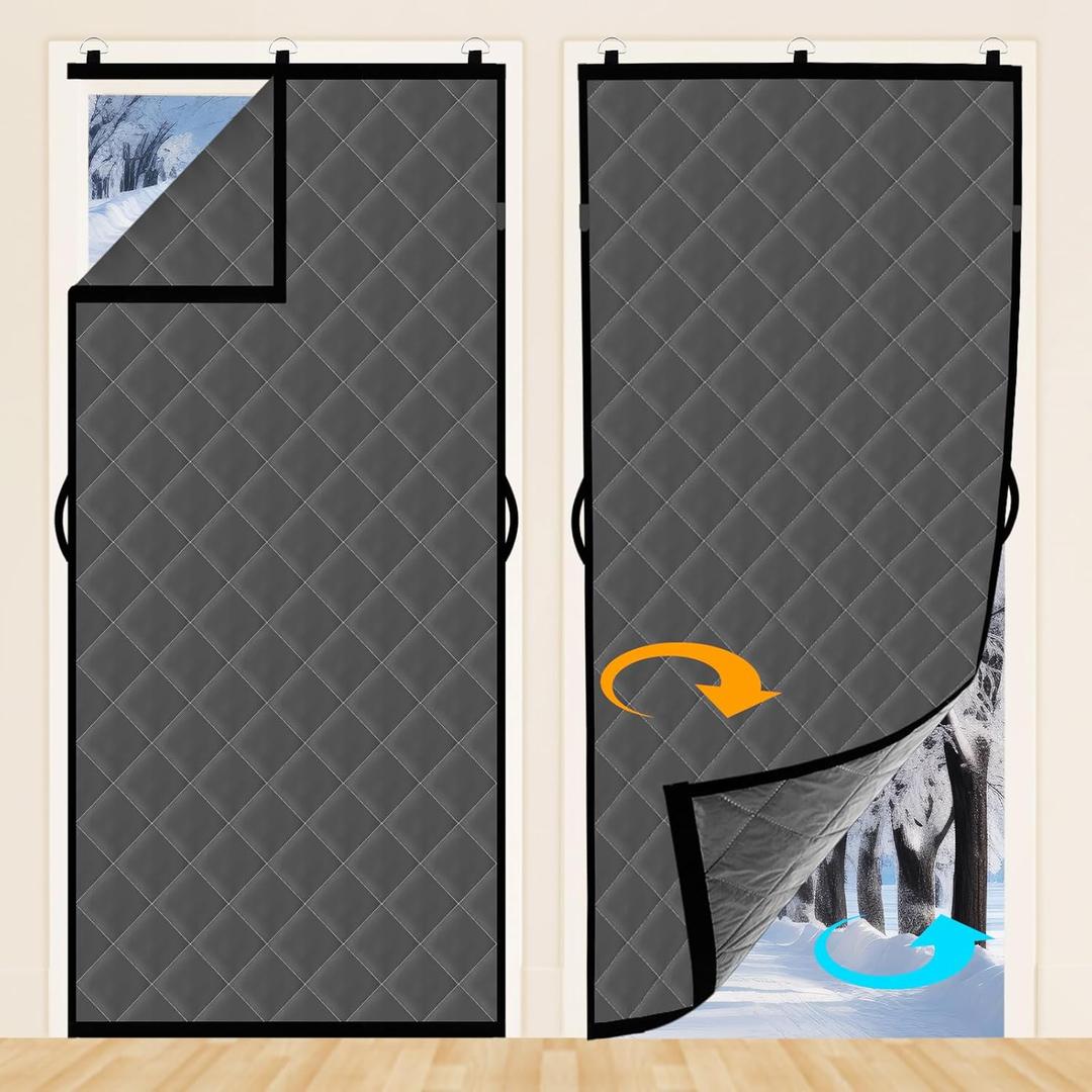 Fanfanwin 2 Pcs Thermal Insulated Door Curtains Fit Door Size 38'' x 83'', Winter Doorway Blankets Upgraded Oxford Cloth Thicken Cotton Filled, Thermal Covers to Keep Cold Out, Grey