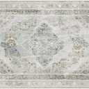 Phantoscope Washable Area Rug 6'x9' Non-Slip, Vintage Neutral Rugs for Living Room, Bedroom, Dining Room, Distressed Boho Medallion Pattern, Low-Pile Foldable Floor Carpet, Silver Grey/Taupe