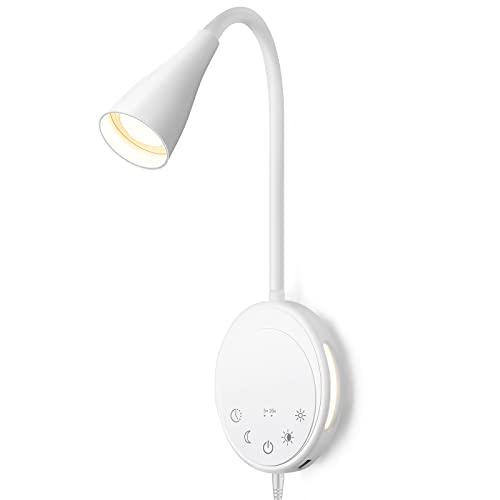 SANKEDOU LED Wall Mounted Reading Light, Book Light for Reading in Bed with Touch Control, 5 Dimmable, USB Output, Night Light & Timers Function, Flexible Gooseneck Headboard Bed Lights (White)