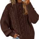 BTFBM Women's Oversized Sweaters 2025 Batwing Long Sleeve Cable Knit Crewneck Pullover Tops Fall Outfits Winter Clothing (X-Large, Brown)