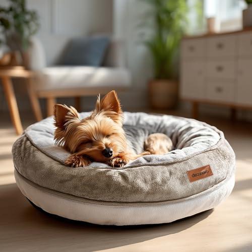 Deconovo Calming Dog Bed for Small Dogs - Waterproof Round Donut Pet Bed with Washable Cover, 26D Egg Crate Foam, Non-Slip Bottom, Anti-Tear Zipper for Indoor Use Khaki 20x20x6 Inch