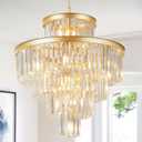 Modern Gold Crystal Chandelier 15 Lights 24" Round Light Fixture Luxury 5-Tier K9 Crystals Chandelier Contemporary Pendant Lighting for Dinning Room Living Room Foyer Kitchen, Big-24”