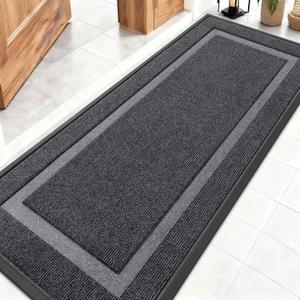 OLANLY Front Door Mat Indoor Outdoor Entrance, Waterproof All-Season, All-Weather Doormat, Sturdy Natural Rubber, Fade Resistant, Low Profile, Easy Clean Patio Porch Entryway Mat, 59x20, Grey