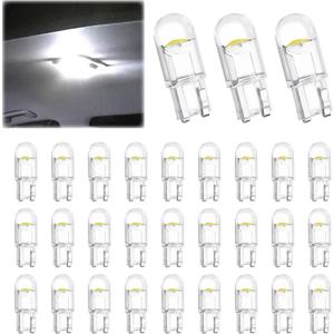 30 PCS Car 194 LED Bulbs, 168 2825 W5W T10 Wedge COB LED Replacement Bulb, 6000K License Plate Light Bulb, Error Free Interior Bulb for Dashboard Light, Dome Lights,License Plate Lights (White)
