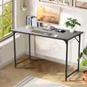 47 inch Computer Desk Large Desk, Wood Desk Office Desk Writing Desk with Metal Frame & Adjustable Feet, Modern Simple Computer Table PC Desk for Bedroom, Home, Office, Black Desk