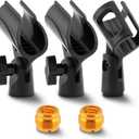 3 pcs Universal Microphone Clip Holder, Adjustable Mic Holder for Stand with 2 pcs 5/8" Male to 3/8" Female Screw Adapter for Wired Wireless Microphone Stand (black)
