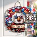 USA 250th Anniversary Wooden Door Sign, 1776-2026 Commemorative Bald Eagle Patriotic Wall Hanging Decor, Cheers to Freedom Party Wreath for July 4th Home Porch Decor (250year-5)