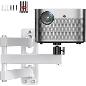 Foldable Projector Wall Mount 1/4" Screw, Adjustable Tilt&Swivel Hanging Projector Holder White Wall Mount Hanger Rack Stand for with Cable Ties