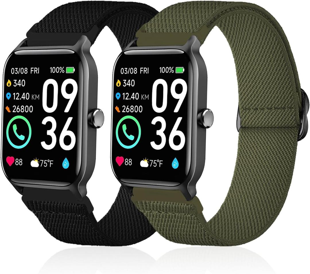 2 Pack Stretchy Nylon Watch Bands Compatible with Woneligo/Fitpolo Smart Watch IDW13, Loop Soft Elastic Straps for FITVII H56/ID208Plus/Gydom/ENOMIR/Amzhero/TOOBUR/MILOUZ/Tensky IDW19 Watch