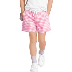Toddler Girls' Cotton Gingham Shorts | Plaid, Elastic Waist, Drawstring, Baby, Summer, Sweat, Checkered, Bottoms, Pockets, Athletic, Active, Pull On, Casual, Infant