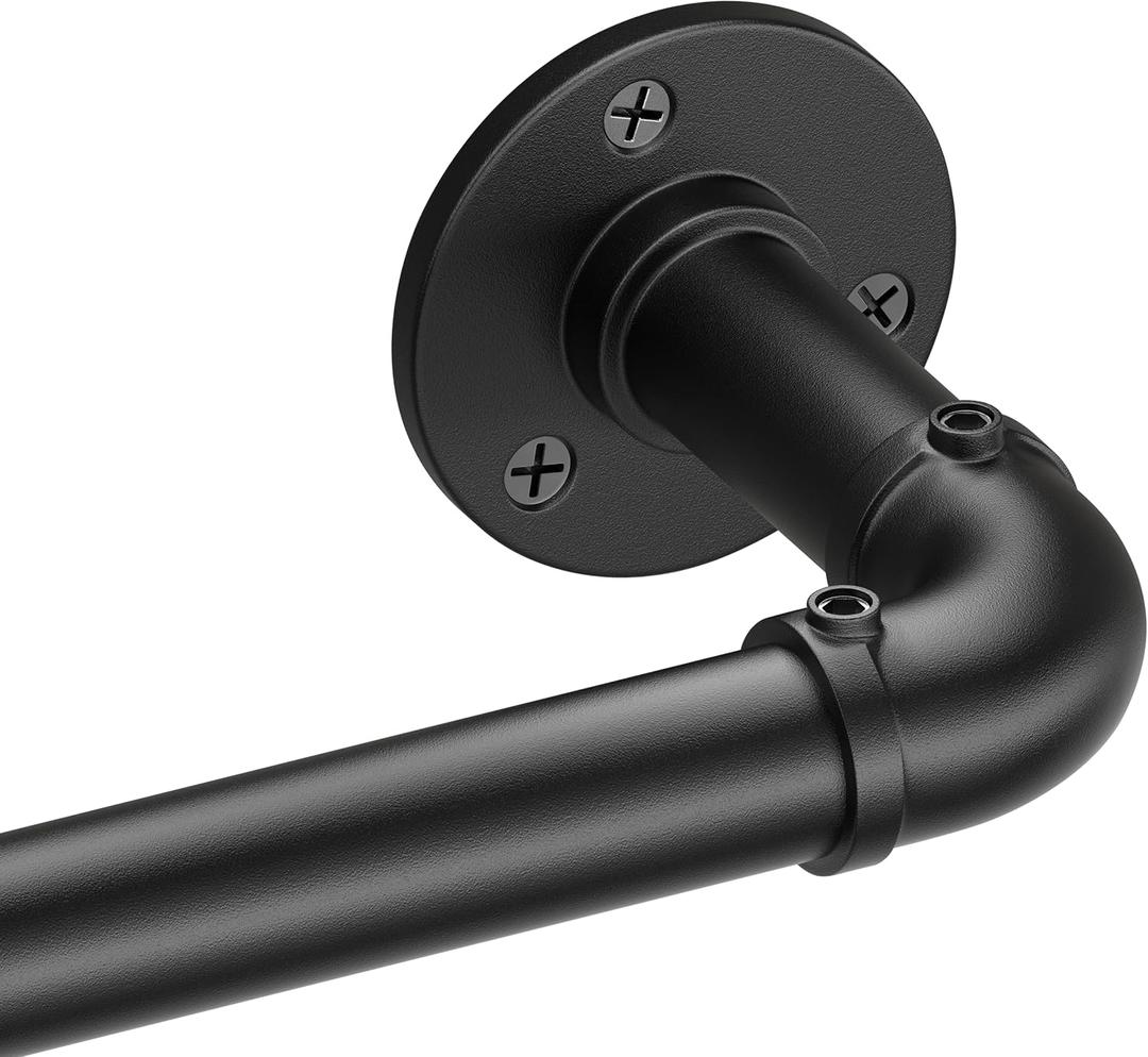Black Industrial Curtain Rods for Windows 48 to 84, Outdoor Blackout Curtain Rod, Wrap Around Heavy Duty Curtains Rods,1 Inch Drapery Rod, Rustic Pipe Drapery Pole 48-84 Inch