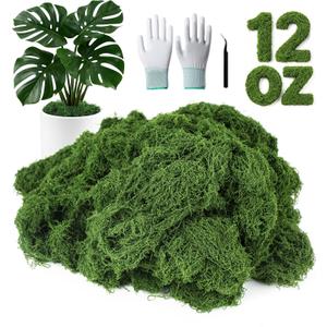 MGLIFEUL 12OZ Artificial Fake Moss for Crafts Plants Indoor with Non-Stick Gloves and TweezersPreserved Green Plant Faux Craft Moss Musgo for Fairy Garden Indoor Outdoor Home Decorating Model Making
